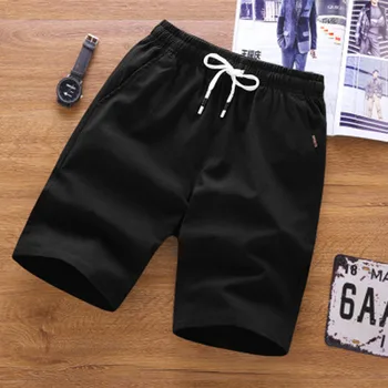 

summer sports shorts men's solid color tie waist loose cotton breathable shorts male sports casual jogging shorts