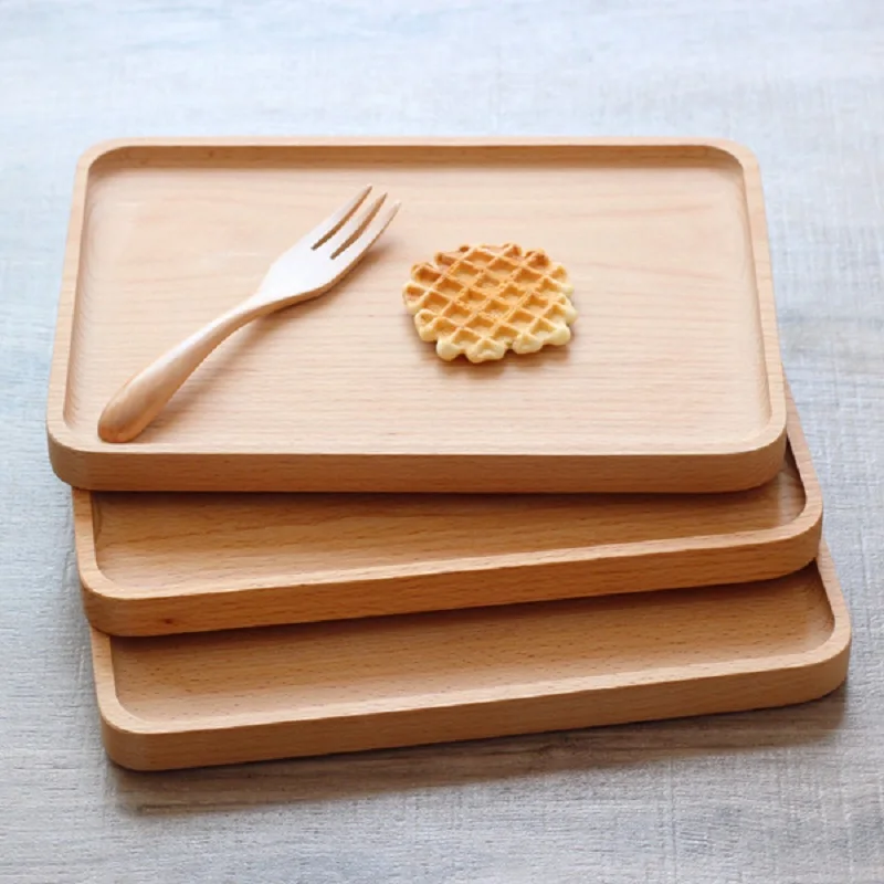

Fine Wooden Food Tray Household Dinnerware Dessert Plate Western Baking Kitchen Utensils Japanese Style Round Squar Dishes
