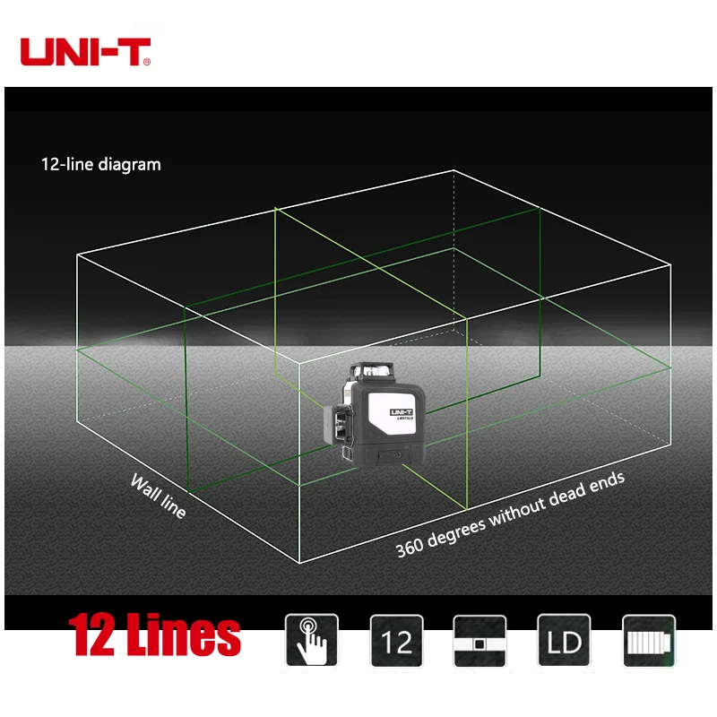 US $127.49 UNIT Laser Level 12 Lines 3D Green Light 360 Degree Horizontal Vertical Cross Super AutoLeveling SelfLeveling LM570 Series