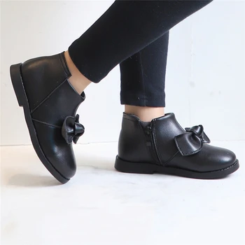 

Children's Booties Winter Baby Girl Solid Bow-knot Zipper Leather Short Boots Princess Shoes Kids Fashion Ankle Boots 15M-6T A50