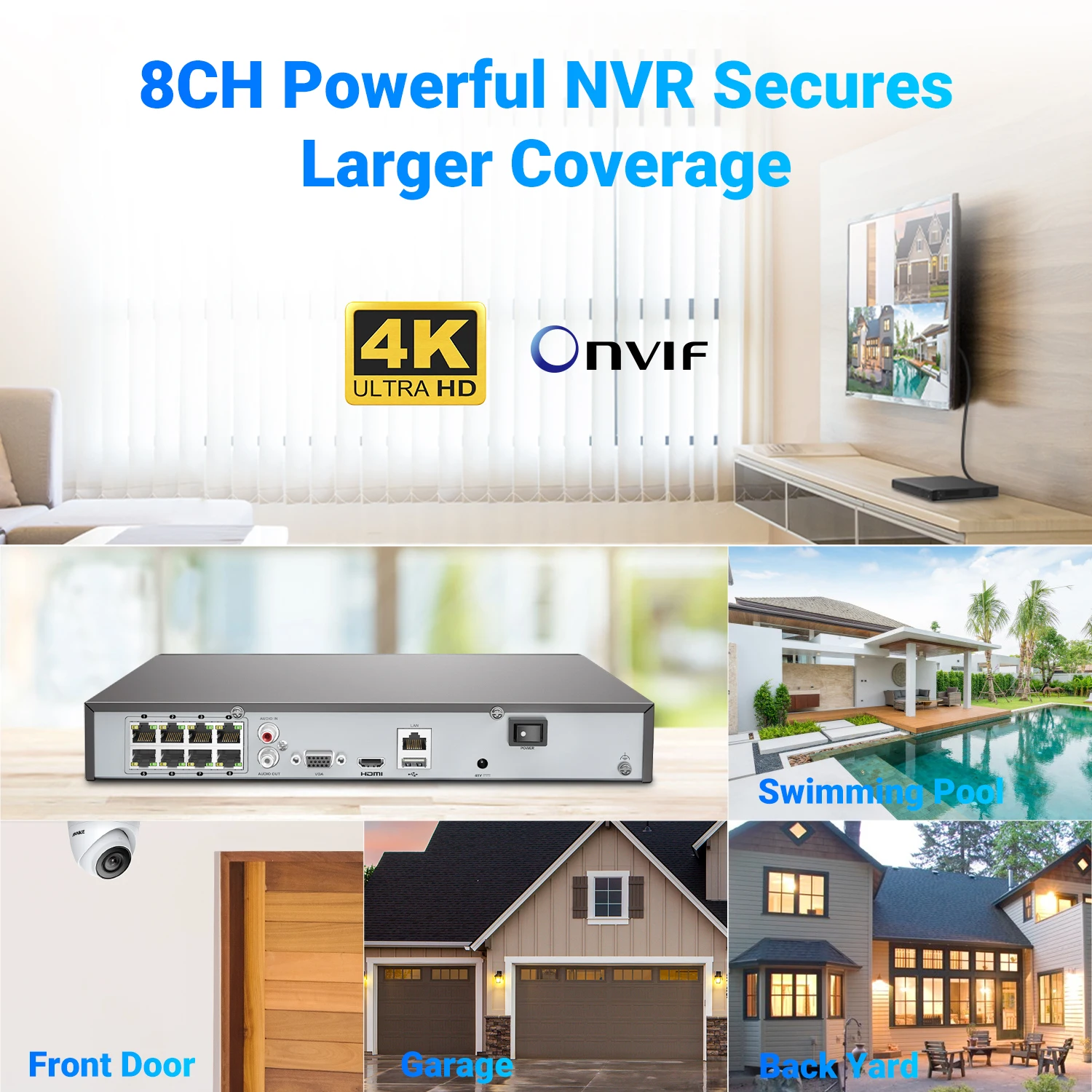 ANNKE 8CH HD 5MP POE сетевая видео система безопасности 4K H.265+ NVR с 4 шт 5MP 30m EXIR ночного видения Всепогодная wifi IP камера