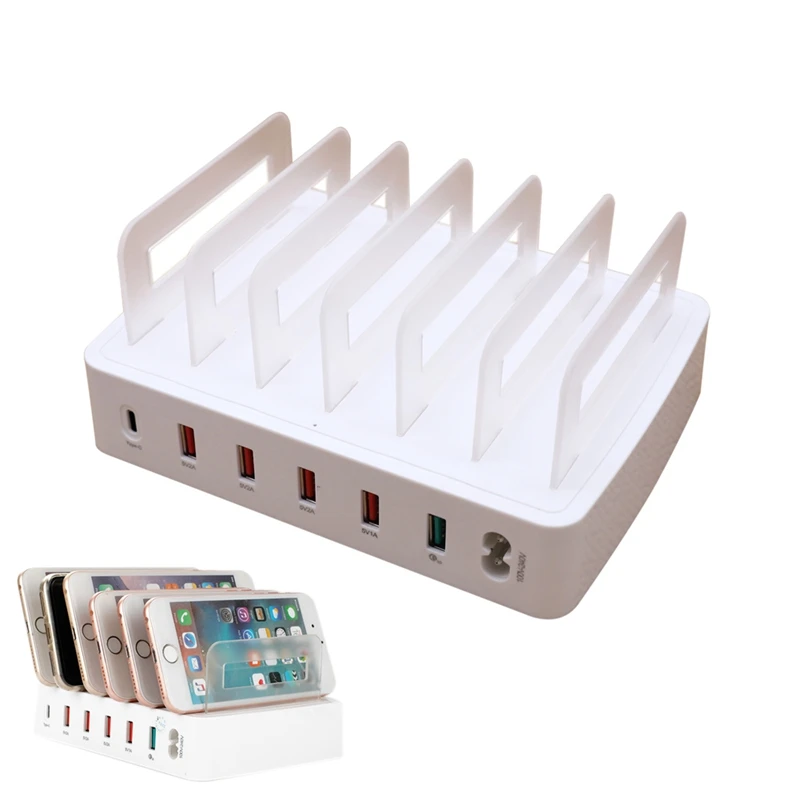 6 портов+ Qc3.0+ type-C Usb зарядная станция Док-станция с держателем для смартфона планшетного ПК(штепсельная вилка США