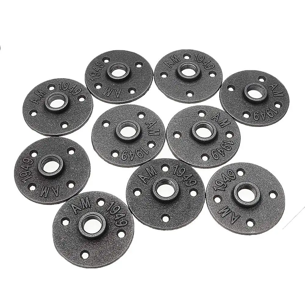 

10PcsSet 1/2" 3/4" 1" 4 holes Thread BSP Malleable Iron Pipe Fittings Wall Mount Floor Vintage Flange Piece Hardware Tools