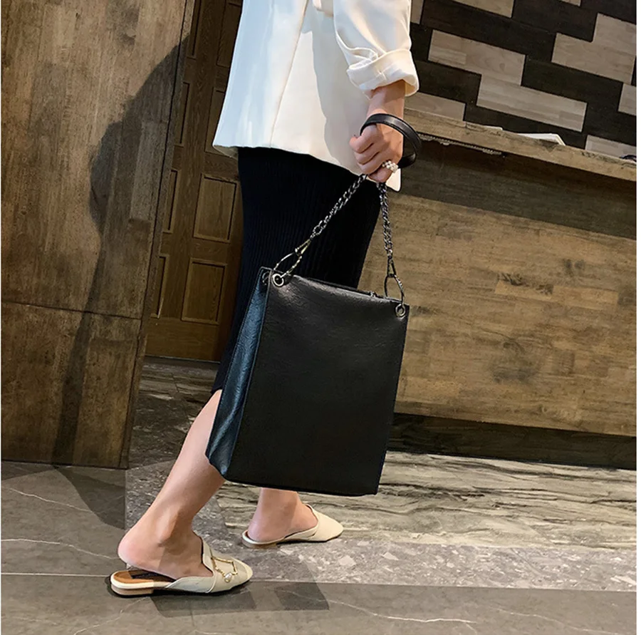 Mara's Dream New Solid Color Female Bag Shoulder Diagonal Chain Bag Black Vertical Square Shoulder Bag