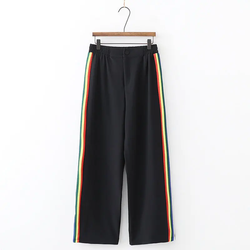 

ZXQJ Woman sports pants colourful side stripe long casual elegant ladies outdoor autumn winter chic girl female long capris