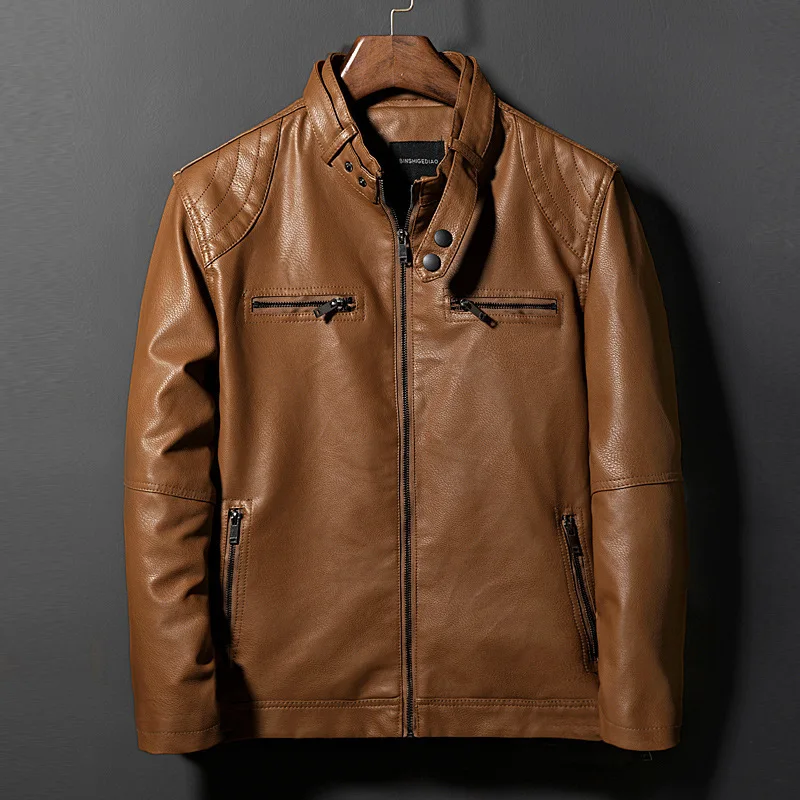 

Men Locomotive Leather Coat Spring And Autumn New Style Men'S Wear Korean-style Handsome Casual Youth Leather Jacket Coat Fashio