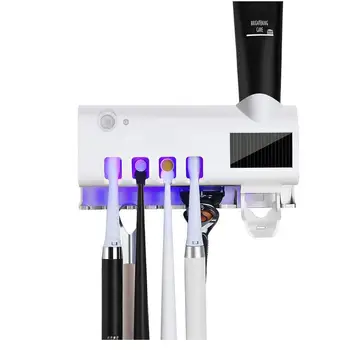 

UV Toothbrush Sterilizer/Rechargeable Solar Power LED Disinfection Wall Mounted Toothbrush Holder Automatic Toothpaste Extrusion