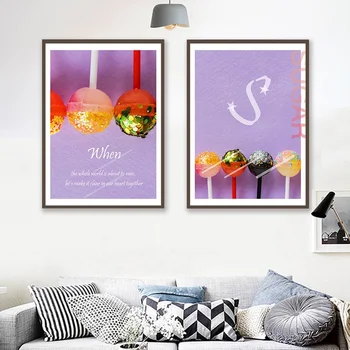 

Nordic Modern Canvas Painting Mural Simple Purple Candy Wall Art Poster And Printmaking Fashion Home Decor Kitchen Without Frame