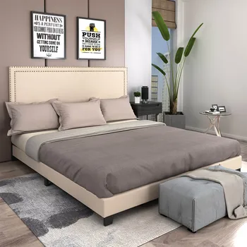 

80 x 86 Modern Light Luxury Bed Refined Simplicity Milan Fabric Platform Bedframe Double Bed Livingroom Master Bedroom Furniture