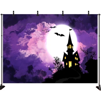 

Acejoker Halloween Party Photography Backdrop Cartoon Castle Full Moon Banner Background Photo Studio Photocall