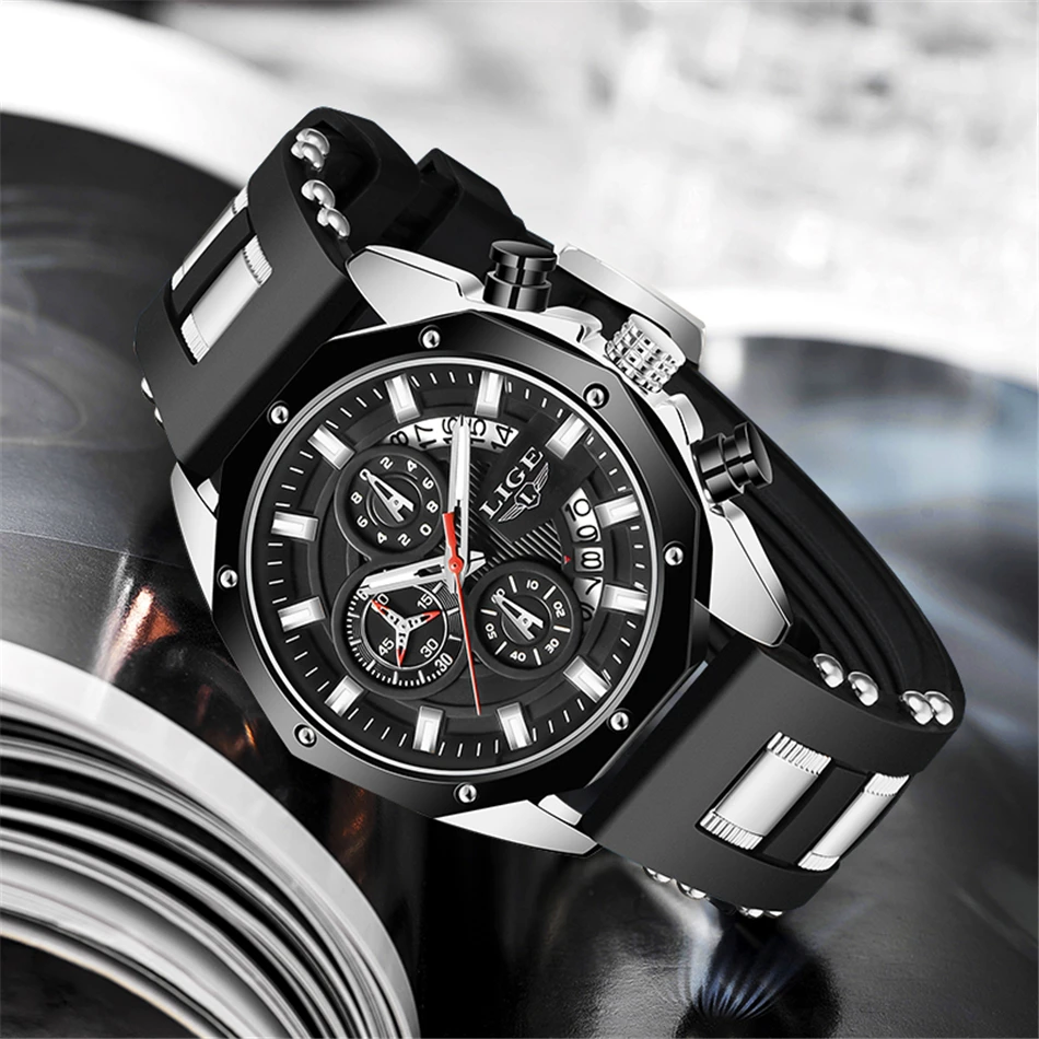 2022 NEW Top LIGE Brand Casual Fashion Watches for Man Sport Military Silicagel Wrist Watch Men Watch Chronograph Relojes Hombre