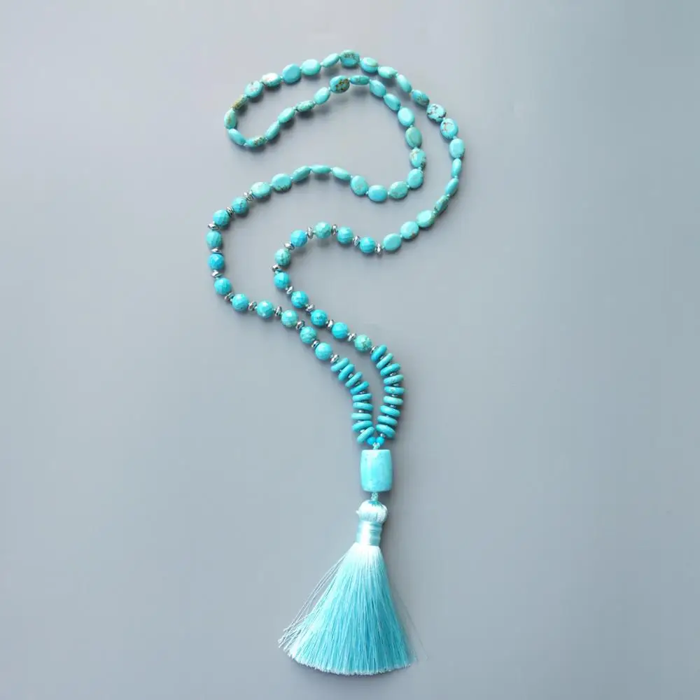 Lii Ji Синий Бирюзовый Howlite мульти форма бусины подвеска с длинной кисточкой свитер ожерелье 32 дюйма/82 см