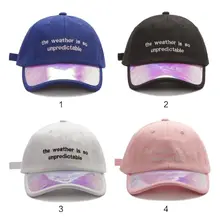 Женская и Мужская бейсболка с вышитыми буквами из хлопка Harajuku голографическая Радуга лоскутный козырек Хип Хоп Регулируемая бейсбольная шапка