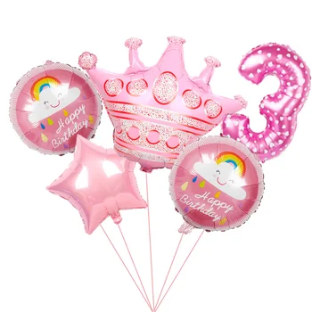 

6pcs large pink Princess Crown Foil Balloons blue number 1st birthday party Decorations kids globos baby shower party Supplies