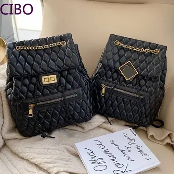 

2019 Luxury Classic Designer Plaid Women's Backpack PU Leather Chain Messenger Lady Casual Travel Backpack Mochila