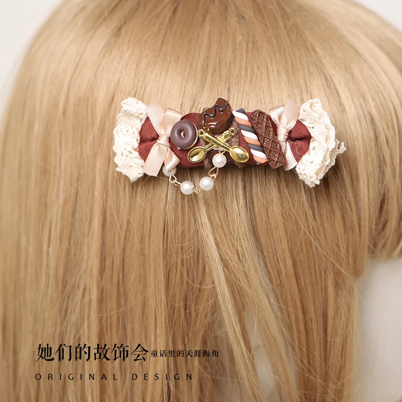 Side Clip E Японская повязка для волос с бантом, аксессуары для волос, Лолита, шоколад, Тирамису, медвежьи уши, KC, обруч для волос, заколка для волос, украшения для волос, косплей - Цвет: Side Clip E