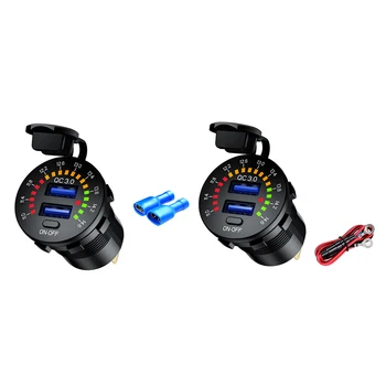 

Car Motorcycle Boat Dual USB Charger QC3.0 Fast Charging Adapter USB Power Socket with LED Streamlight Voltmeter On/Off Swichj