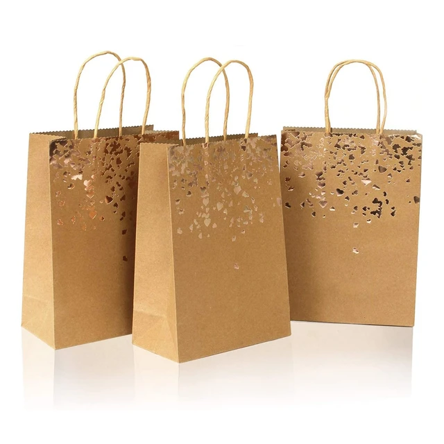 Bolsas de papel Kraft con asas para regalo, bolsas pequeñas de 20x16x8cm  para compras, embalaje de