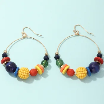 

EZ3061 Cross Border Europe and America Ornament Ethnic Geometry Irregular Handmade Earrings Creative Color round Beads Ear Stud