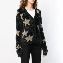 Для женщин свитер, кардиган, большого размера осень-зима толстый теплый Золотой Звезды искусственная норка Трикотаж Пальто с v-образным вырезом Однобортный верхняя одежда