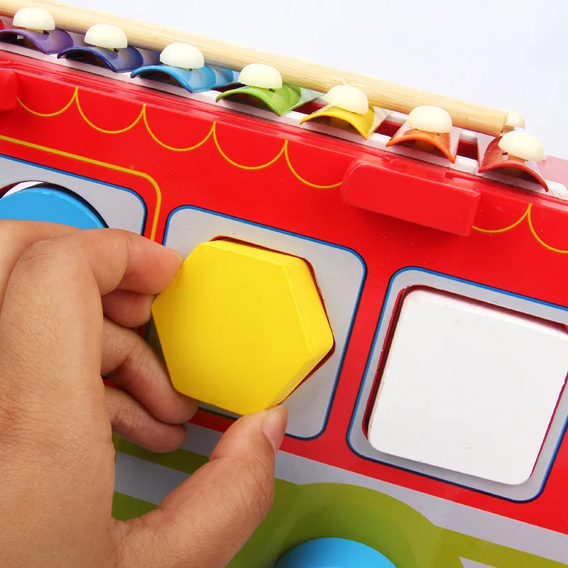 

Children'S Educational Wooden Toys Assembled Multi-functional Shape Compartmental Cognitive Drag Bus qiao qin che