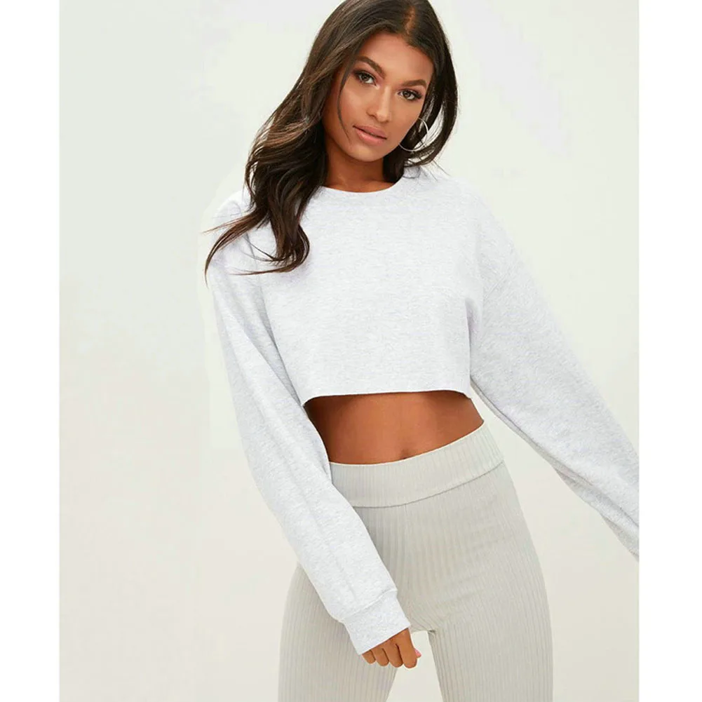 White long sleeve crop top loose Outlet