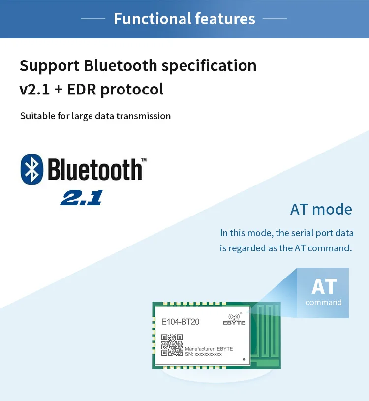 E104-BT20 RTL8760ATT Bluetooth модуль последовательной связи 2,4 ГГц AT Command BR EDR Bluetooth 2,1 Iot приемопередатчик PCB антенна