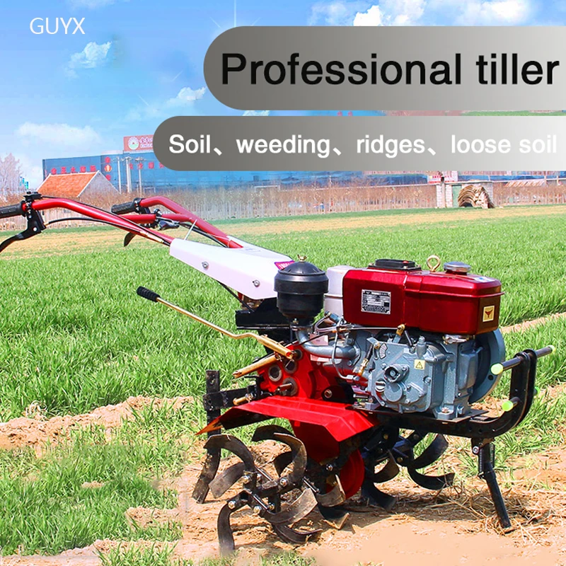 

Agricultural field cultivating machine loose soil plowing turning rotary tiller small household diesel micro tillage tractor