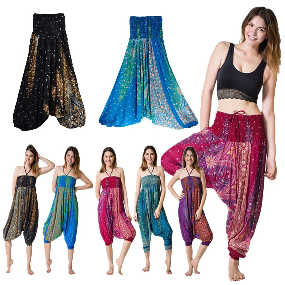 Jumpsuit Harem Pants Women Summer Loose Yoga Trousers Baggy Boho Aladdin women yoga jumpsuit