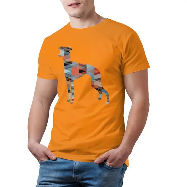 Italian Greyhound T Shirt Geo Pattern Silhouette T-Shirt Awesome 100 Percent Cotton Tee Shirt Man 4xl Tshirt Orange