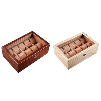 

Luxury 10-Solt Old Elm Pure Solid Wood Skylight with Glass Watch Box Mechanical Watch Display Jewelry Storage Box