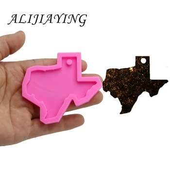 

DIY Cartoon Shiny Texas shape silicone mold for keychains with a hole resin jewelry molds for 3D State crafts tools DY0201