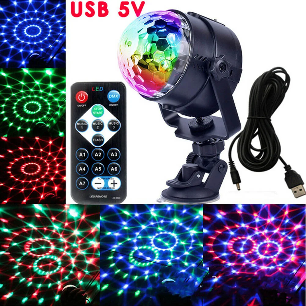 LED RGB Light Ball Lamp USB Charging Remote Control for Car Disco Stage Wedding Party_WK