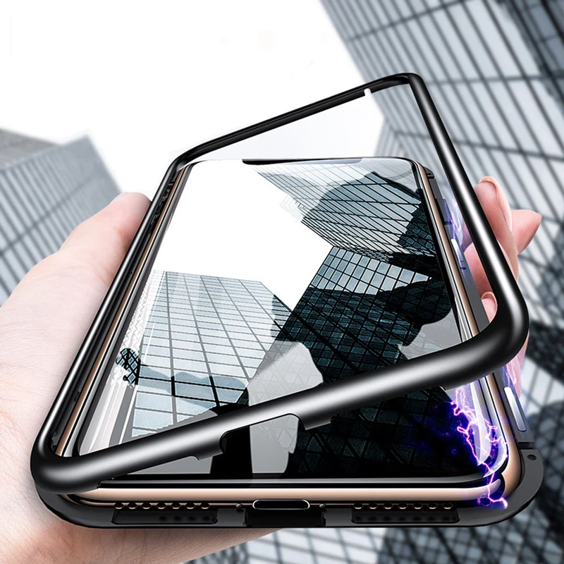 Металлический магнитный адсорбционный стеклянный чехол для iphone XR X XS 7 8 Plus 6 6S 11 Pro Max чехол для телефона для iphone 11 чехол