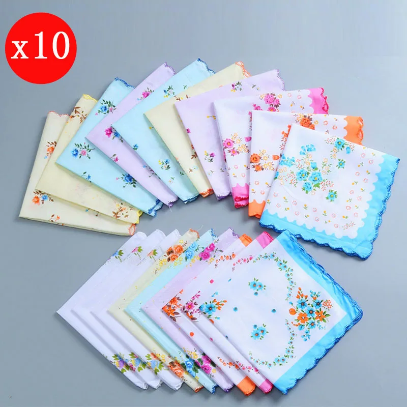 mix color 10 шт. 30*30 см женский хлопковый платок Дамский Цветочный платок с принтом платок Карманный квадратный цветочный дизайн с волнистым - Цвет: mix color