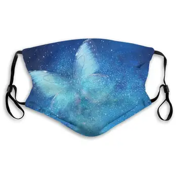 

Blue Starry Butterfly Print Mouth Masks With Filter Washable And Reusable Anti Dust Breathable Mask With Adjustable Ear Loops