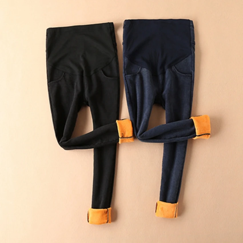 Warm Thick Pregnancy Denim Pants Winter Fleece Maternity Jeans for Pregnant Women Plus Velvet Maternity Trousers 3