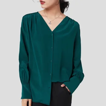 

Silk Long Sleeve Shirt women's fashion V-neck high-end silk original top 2020 new women's shirt wholesale