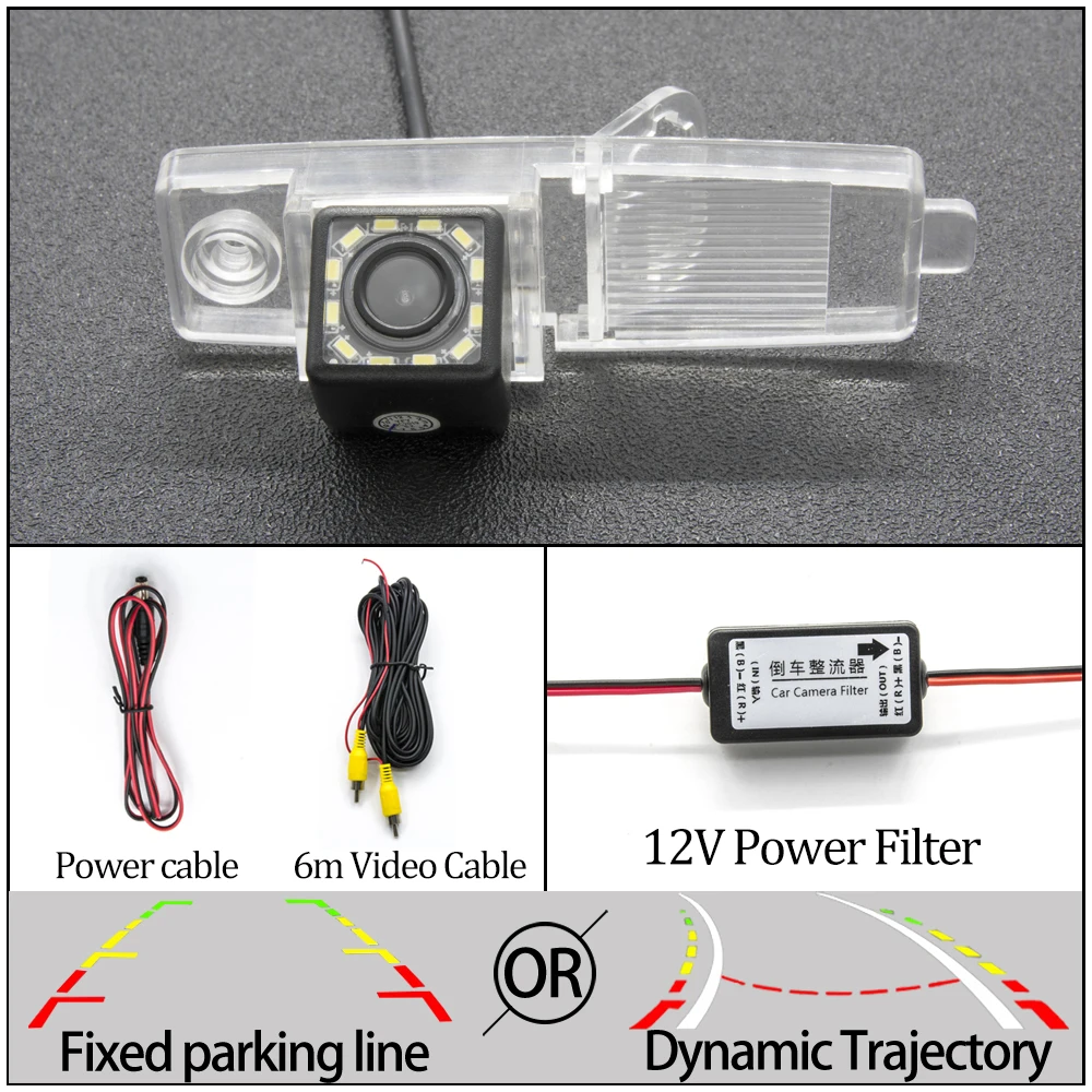 Фиксированная или динамическая траектория камера заднего вида для Toyota Highlander Kluger RAV4 RAV 4 2009 2010 2011 2012 Автостоянка аксессуары - Название цвета: 12LED Cam N Filter