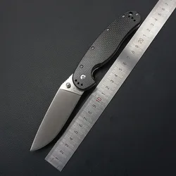 Cuchillo plegable con mango de fibra de carbono para exteriores, cuchillo táctico de bolsillo con hoja de AUS 8 para fruta, supervivencia, modelo RAT 1, herramientas EDC