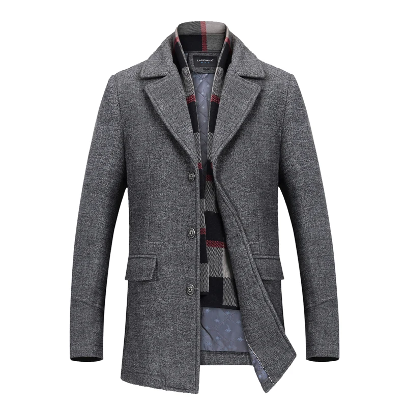 Мужская повседневная одежда новая осенне-зимняя Толстая шерстяная Тренч классическая мужская куртка средней длины