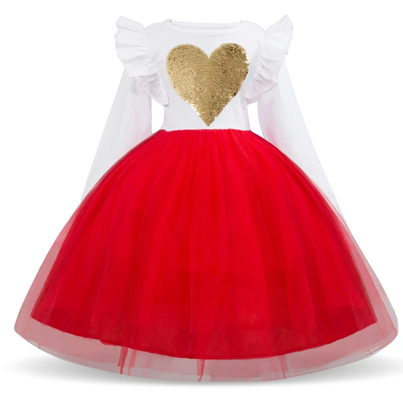 Vestido de baile de niñas, traje lentejuelas de manga larga con corazón, para Año de princesa, para fiesta|Vestidos| - AliExpress