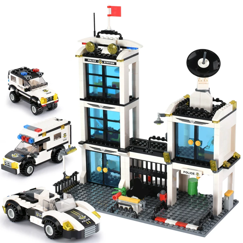 

818PCS SWAT City Police Station Building Blocks Policeman Figures Blocks Children DIY Police Cars Brick Toy