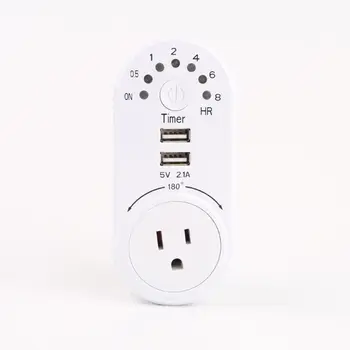 

US Plug Countdown Timer Switch Dual USB Ports 1 AC Socket 8 Hours Setting Outlet
