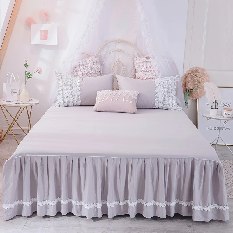 

Korean style Bed Skirt 100% cotton Quilting 1.2m/1.5m/1.8m/2.0m size Bedspread Bed Sheet gray Bed Cover Pillowcase Bedding Set