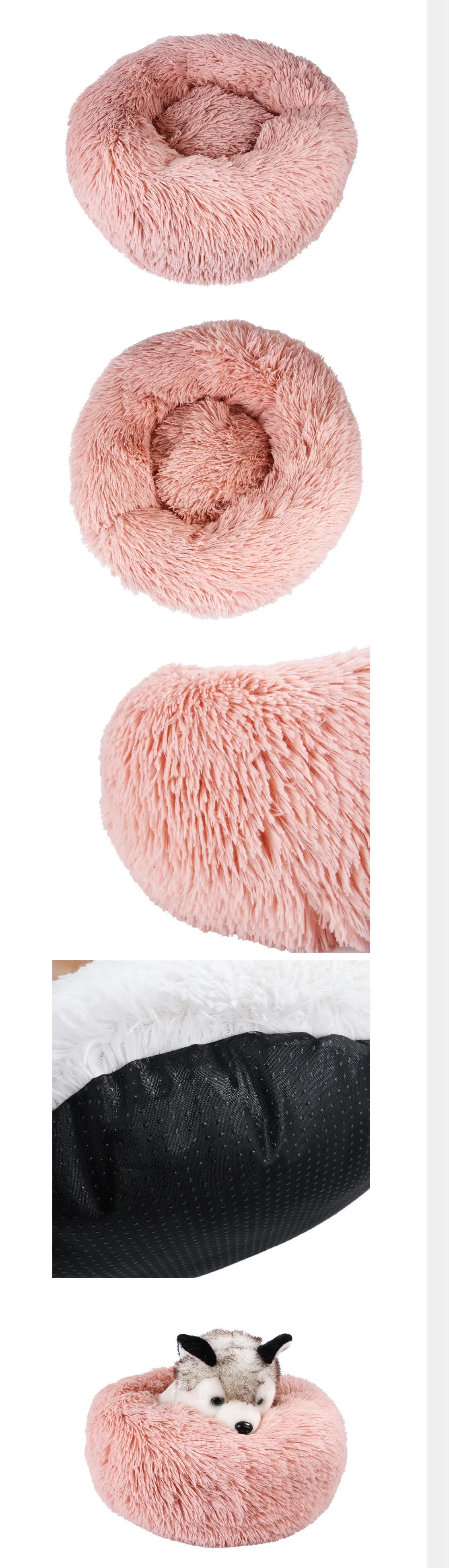 Kitten puppy round sleeping bed fluffy soft bed autumn and winter warm pet supplies