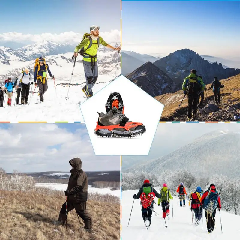 Stainless Steel 18 Teeth Universal Anti Slip Ice Snow Shoe Boot Grips Traction Cleats Crampon Spikes Crampons