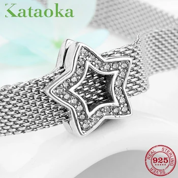 

925 Sterling Silver Dazzling CZ hollow Star Secret Clips Bead Fit Original 925 sterling silver reflexions Bracelet Jewelry