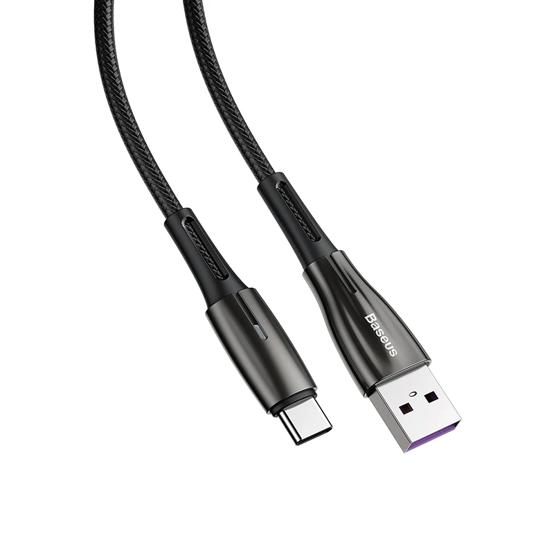 Светодиодный кабель usb type-C Baseus 5A, суперзарядка, кабель USB C, быстрая зарядка 3,0, для huawei mate 30 Pro P30, usb type-C, кабель USB C, код - Цвет: Black