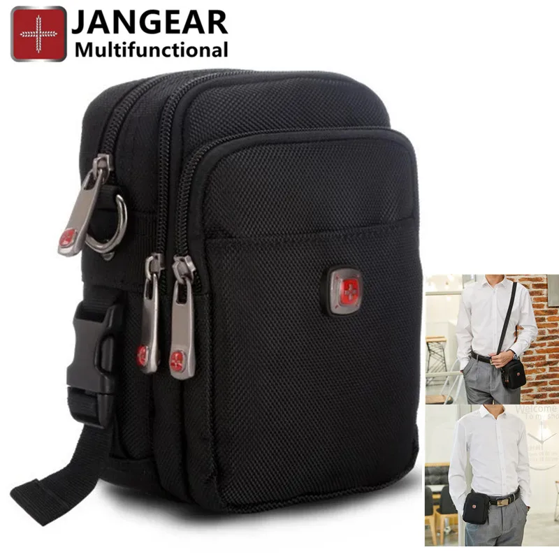 JANGEAR-Men's waist bag Swiss multi-function mobile phone bag large capacity vertical satchel belt wallet iPad tool storage bag repair electrician tool bag canvas thickened large capacity multi function repair wear resistant oxford bag tool bag